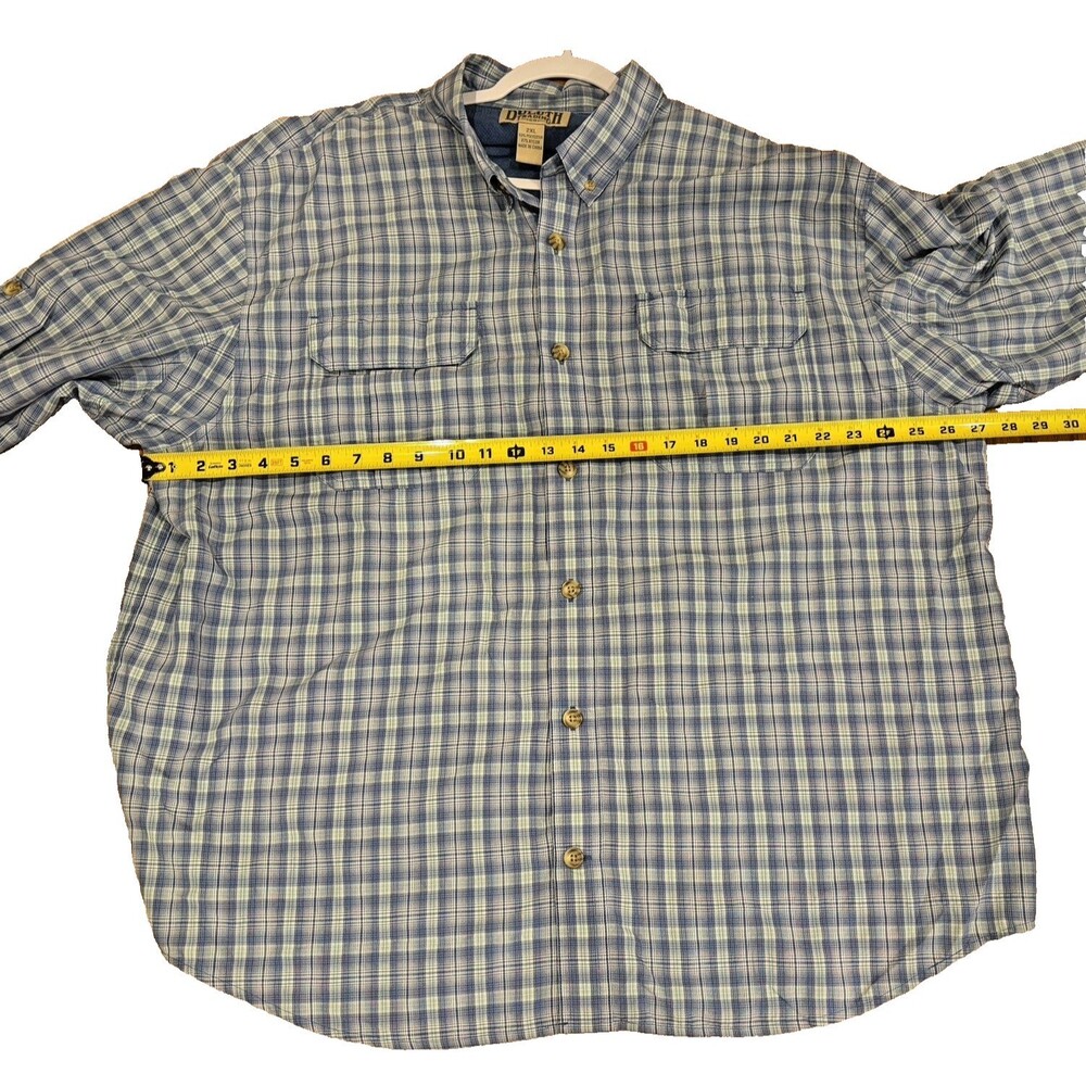 Duluth Trading Co Shirt Mens 2XL Fishing Blue Plaid Long Sleeve Pockets Outdoor - Picture 3 of 12
